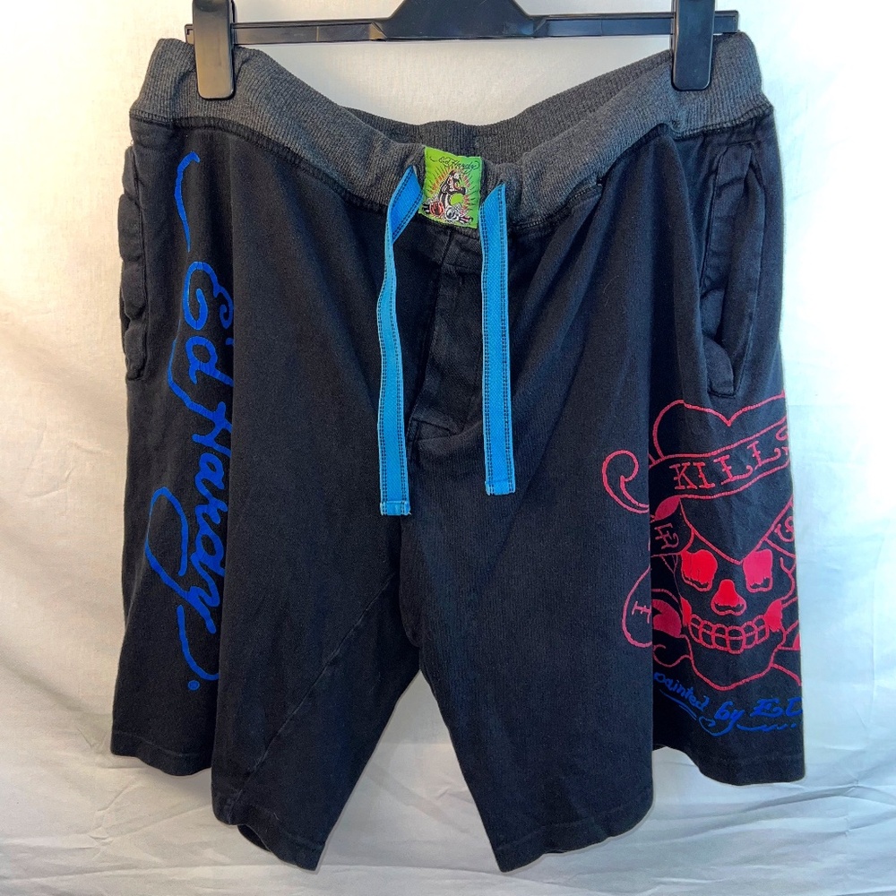 Ed Hardy Sleepwear Sweat Shorts - Love Kills Slowly - Black Cotton - Men's Large